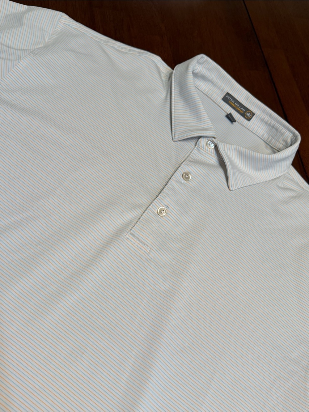 Peter Millar Summer Comfort Polo Shirt Mens XL Blue Orange White Stripe Golf